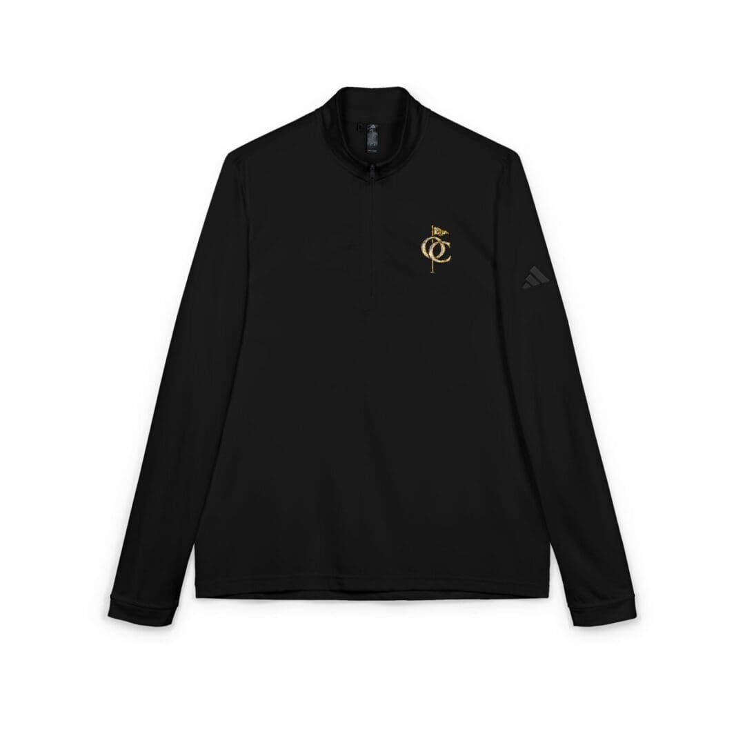 Black long-sleeve polo shirt with a small embroidered emblem on the chest.