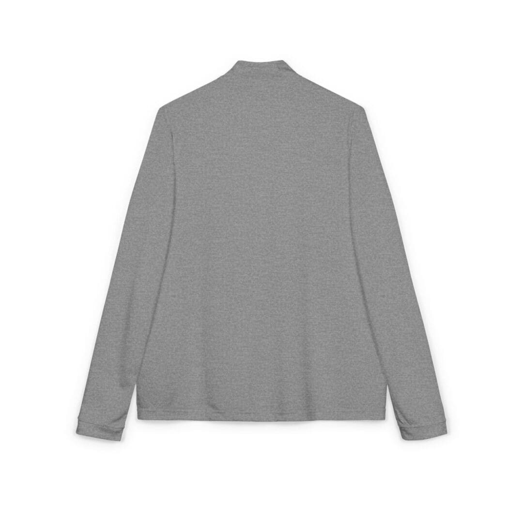 Simple gray long-sleeve shirt with a high neckline.