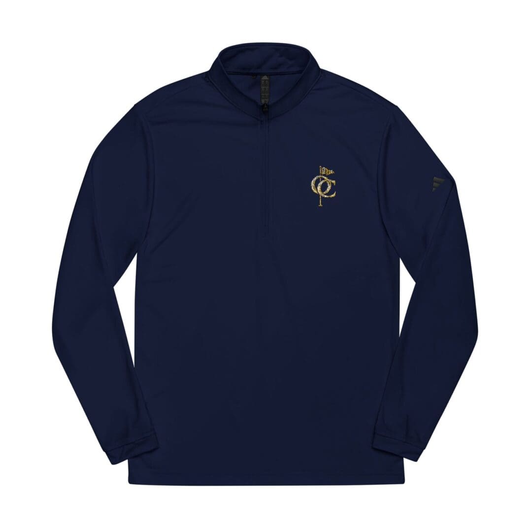 Navy blue long-sleeve polo shirt with a small embroidered logo on the chest.