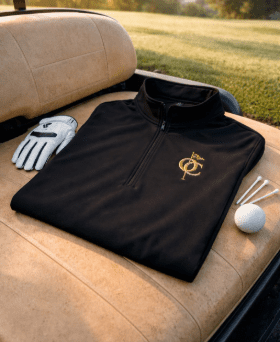 Gold Golf Monogram Logo Quarter-Zip Pullover
