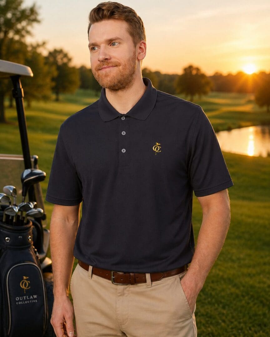 Mens Gold Golf Monogram Logo Polo