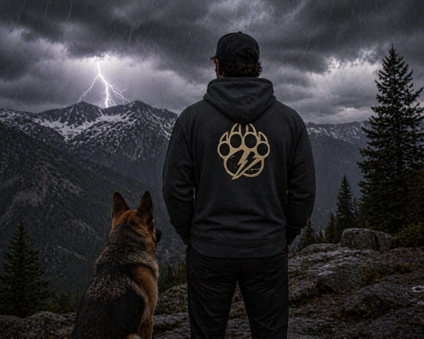 Men's K-9's & Chaos | Gold Skull Paw Lightning Hoodie