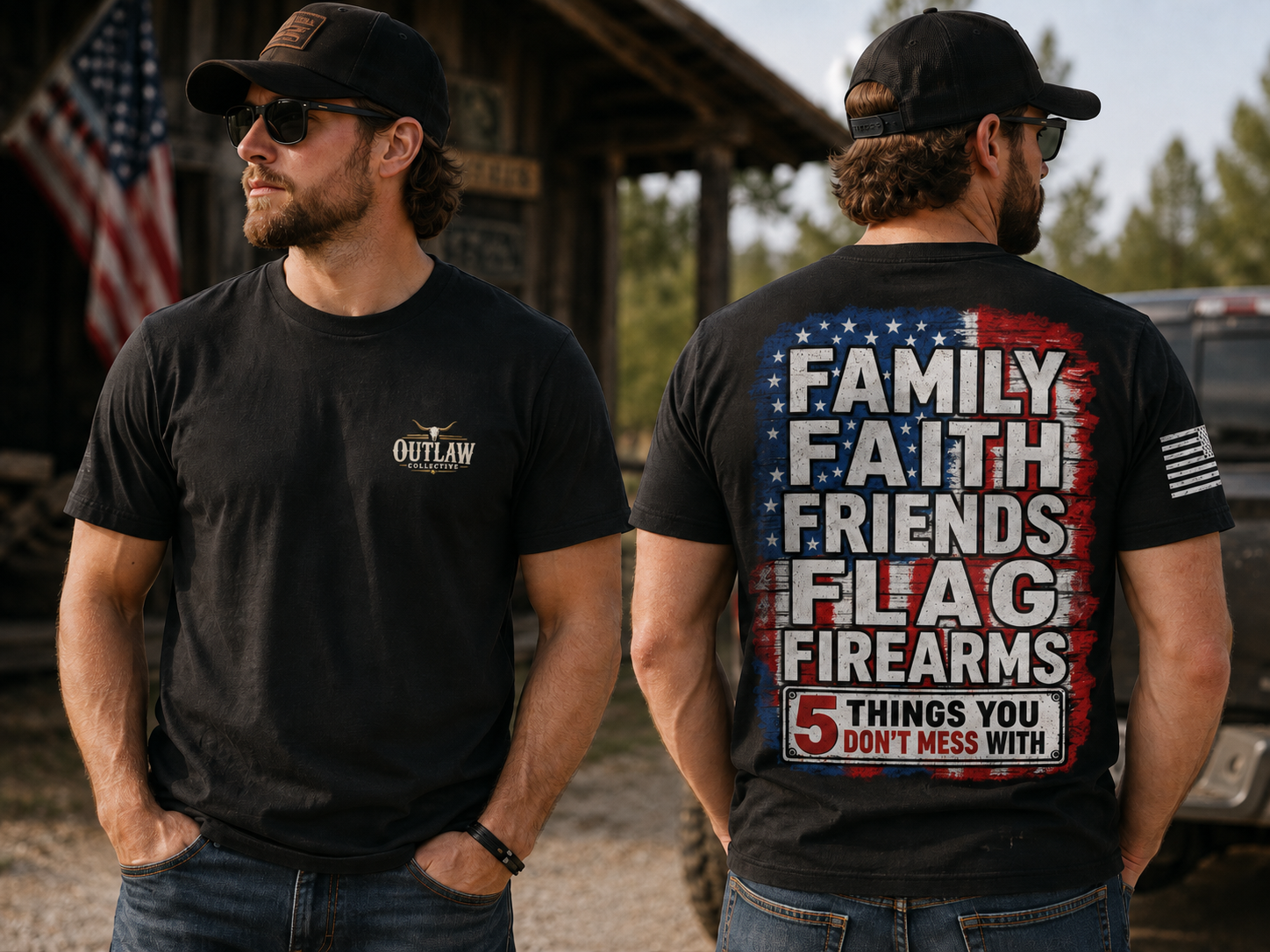 5 Things You Dont Mess With | Family Faith Friends Flag Firearms Tee
